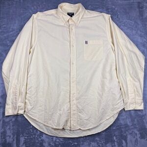 Ralph Lauren Jeans Co Mens XL Yellow Cotton Button Down Shirt Long Sleeve Flag